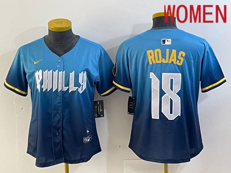 Women Philadelphia Phillies #18 Rojas Blue City Edition Nike 2024 MLB Jersey style 1